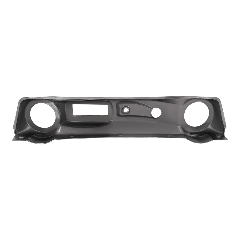 Black dash panel cover with two round openings, rectangular slot, and screw hole