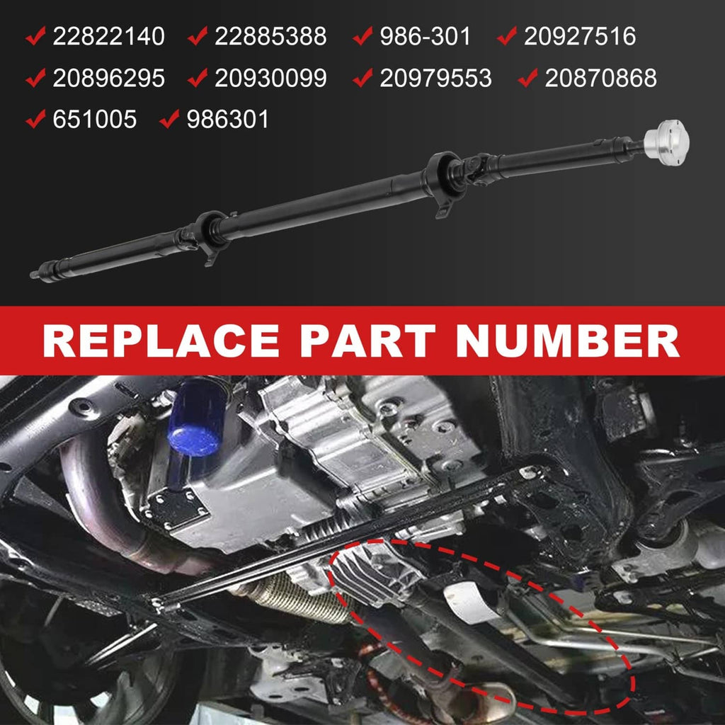 Rear driveshaft assembly with black tube and yoke ends; replace part number shown