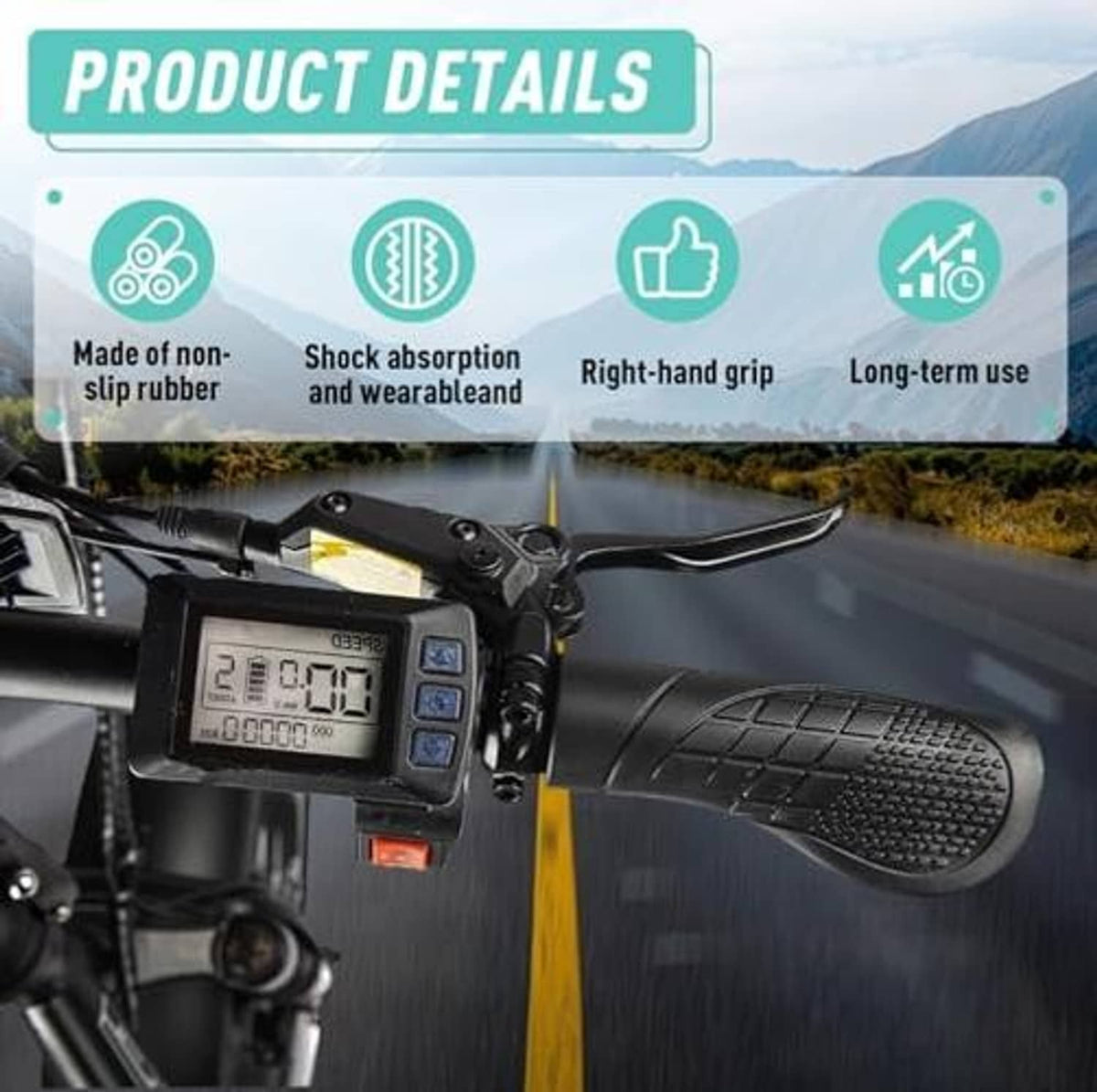 Black e-bike half-twist throttle grip with textured panel on handlebar