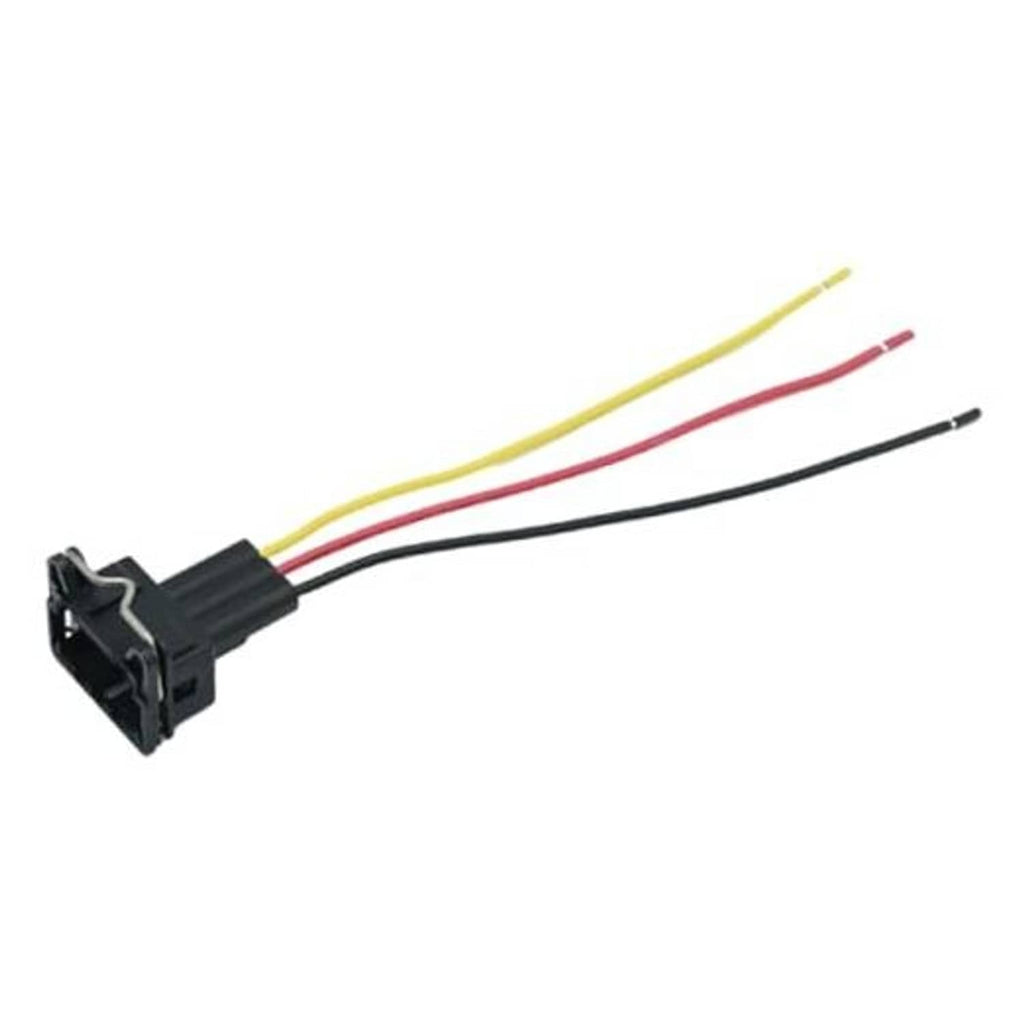 3-pin camshaft sensor connector wiring harness with black, red, and yellow leads