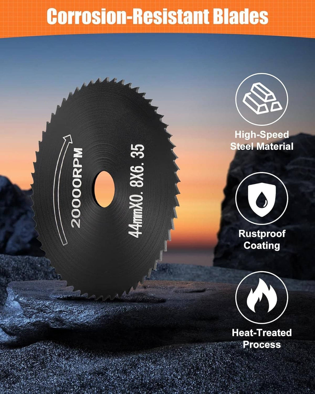 Corrosion-resistant black saw blade disc for PVC pipe cutting, 20000RPM, 44mm x 0.35