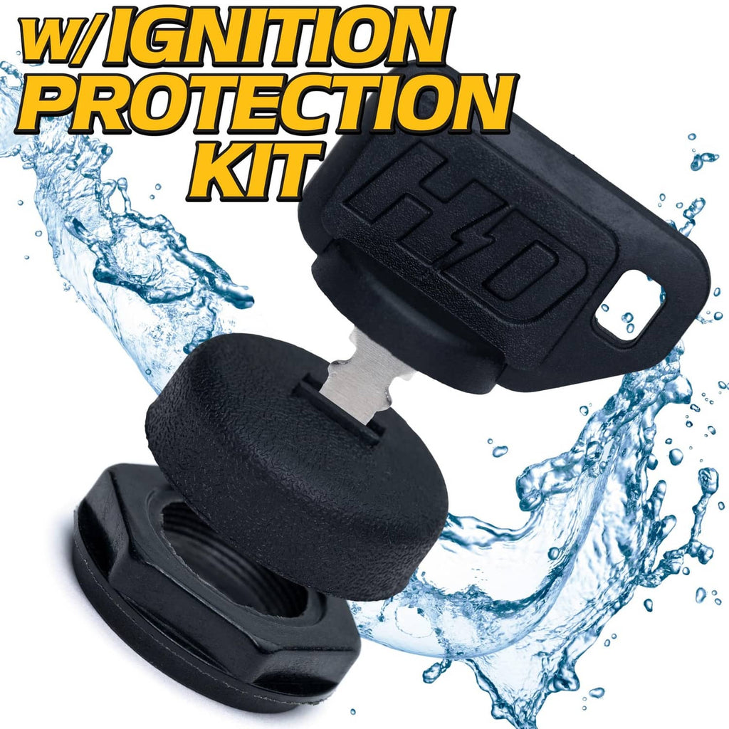 Black ignition switch cover with keys and protective cap