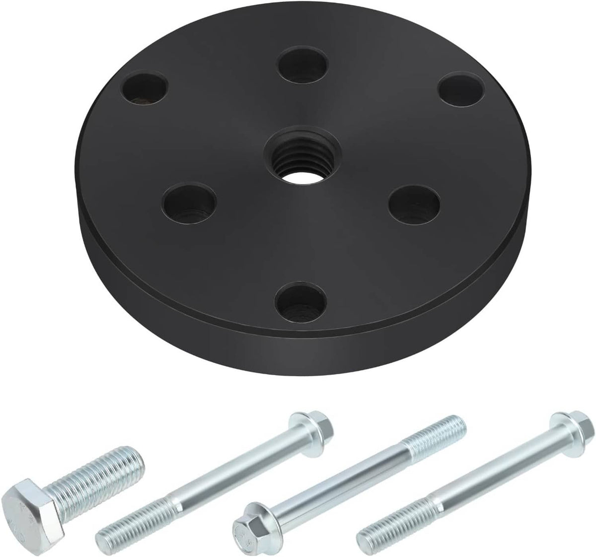 Clutch puller plate with five mounting holes and included threaded puller bolts.