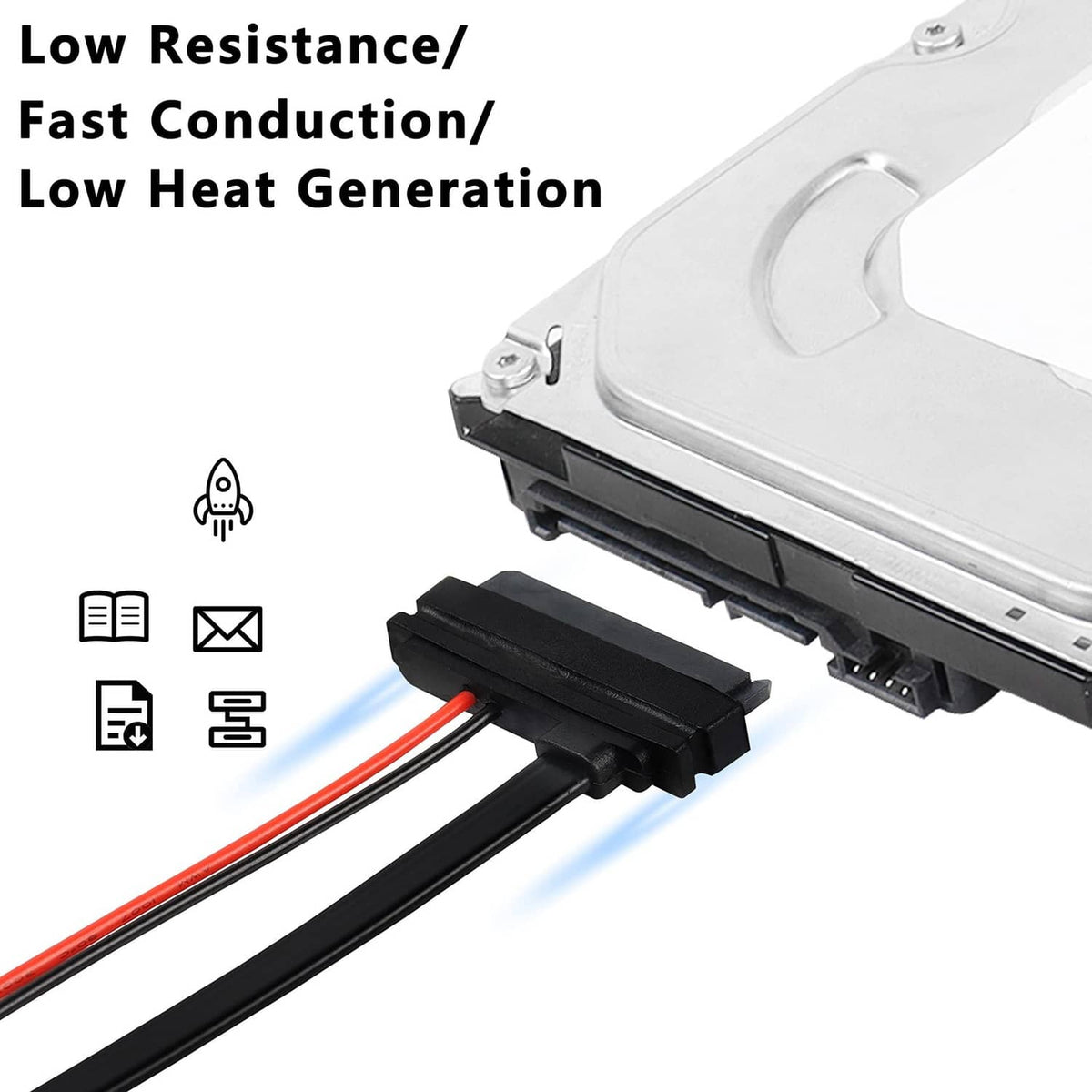 Black SATA extension cable with connected slim ports and red-striped power/data wires