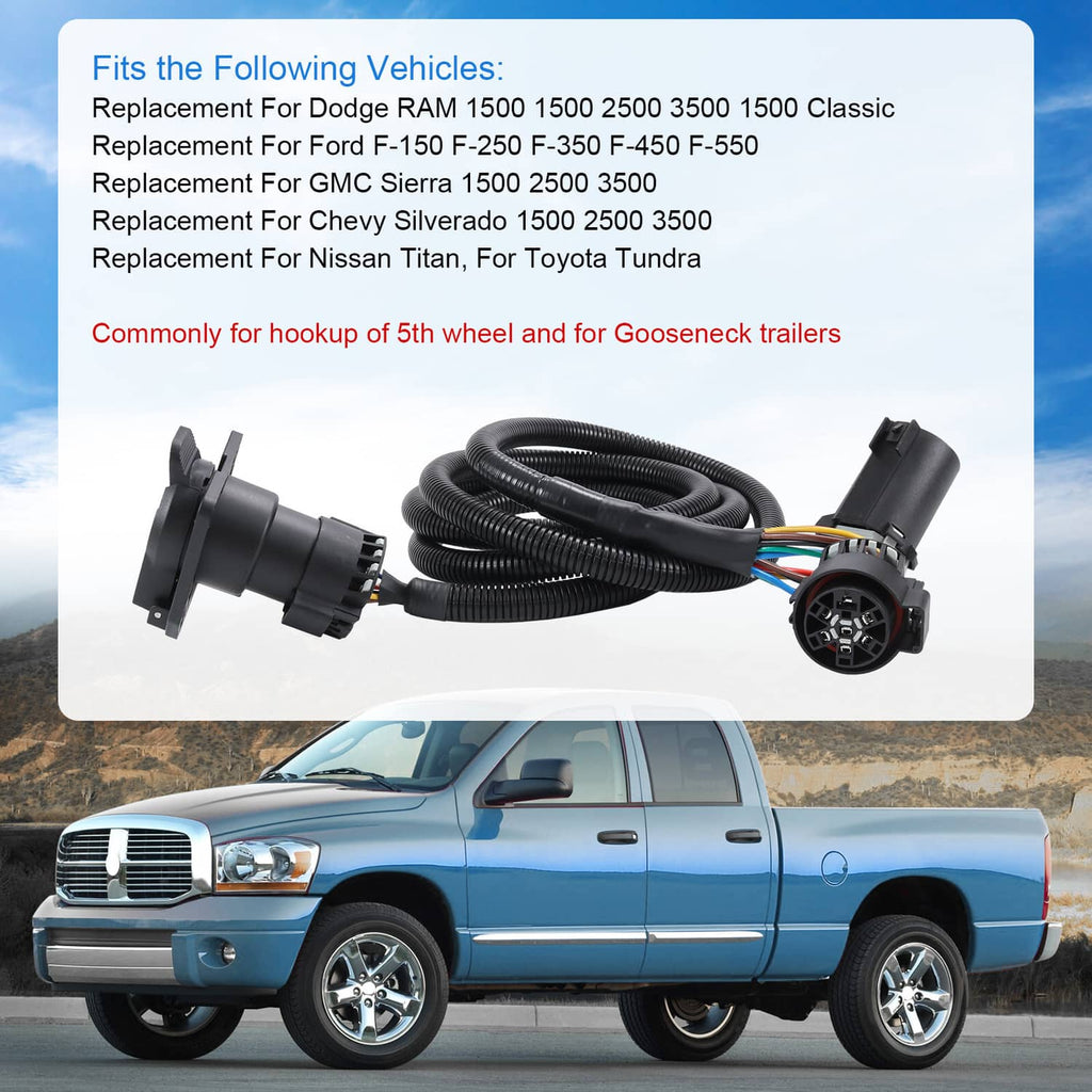 Black 7-pin trailer wiring harness extension with coiled cable and vehicle-ready connectors