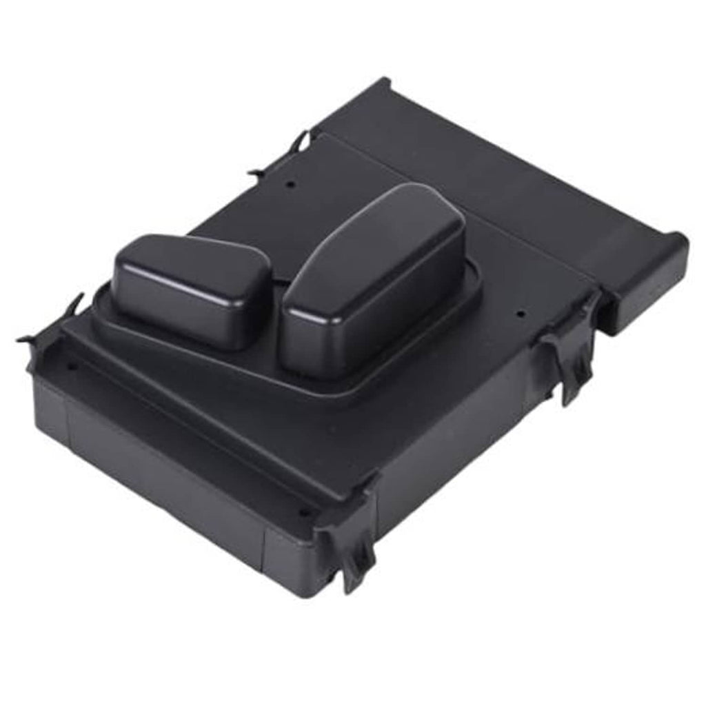 Black power seat switch panel with two rocker buttons and mounting tabs