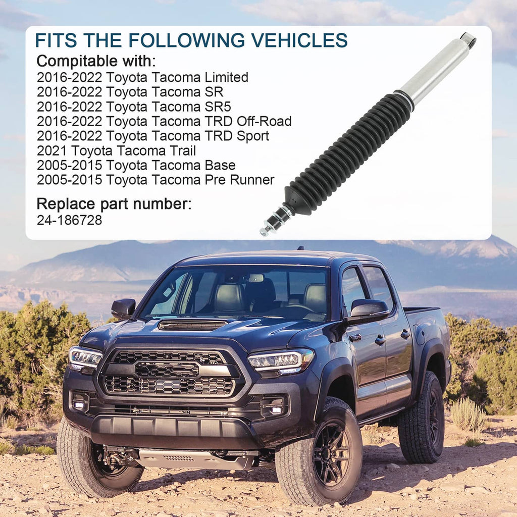 Rear shock absorber pair installed on a pickup truck, shown on the rear suspension