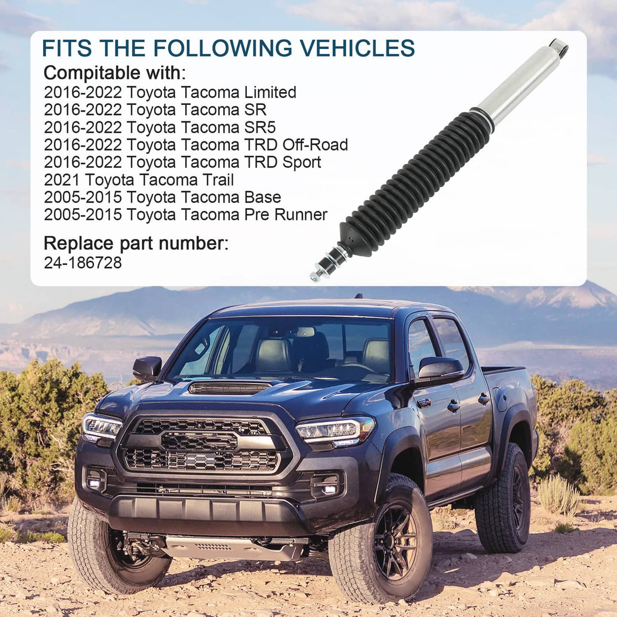 Rear shock absorber pair installed on a pickup truck, shown on the rear suspension