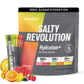 Hydration+ electrolyte drink mix pouch with colorful stick packets, zero sugar