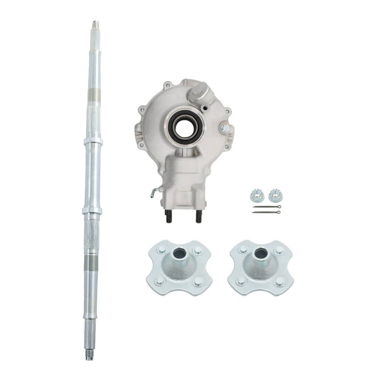 Rear differential axle shaft and wheel hub assembly kit with mounting parts
