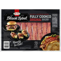 Fully cooked original bacon package, Black Label branding on thick cut bacon snacks