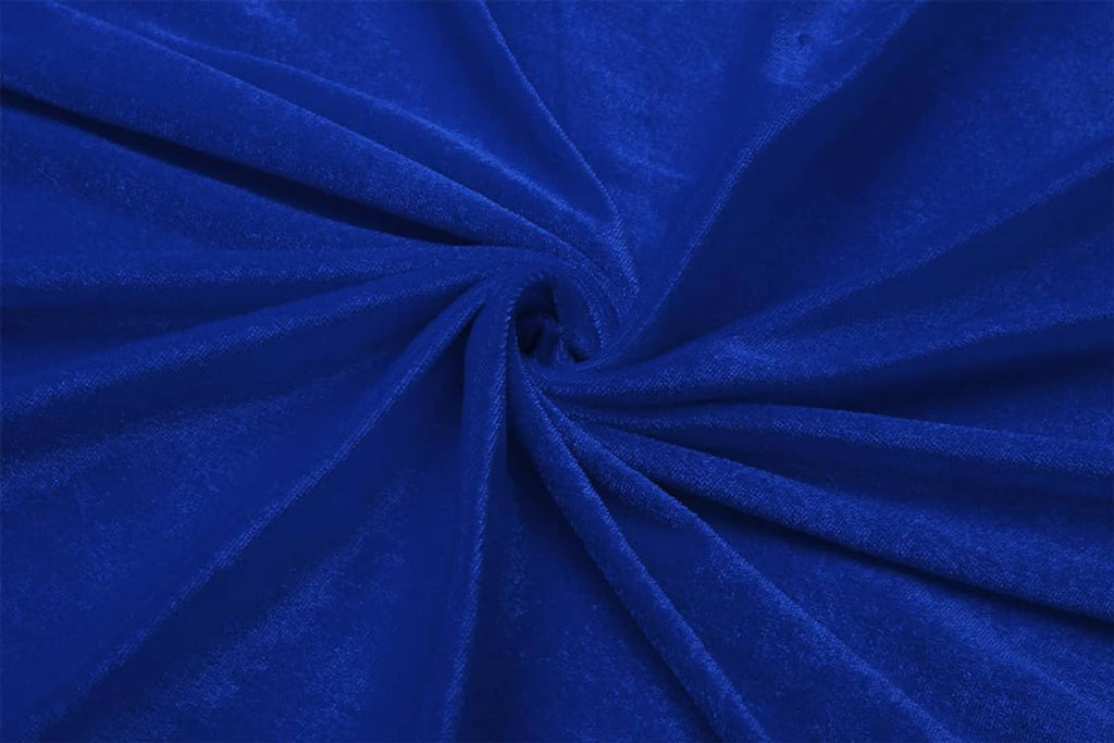 Royal blue velvet fabric close-up with gathered texture