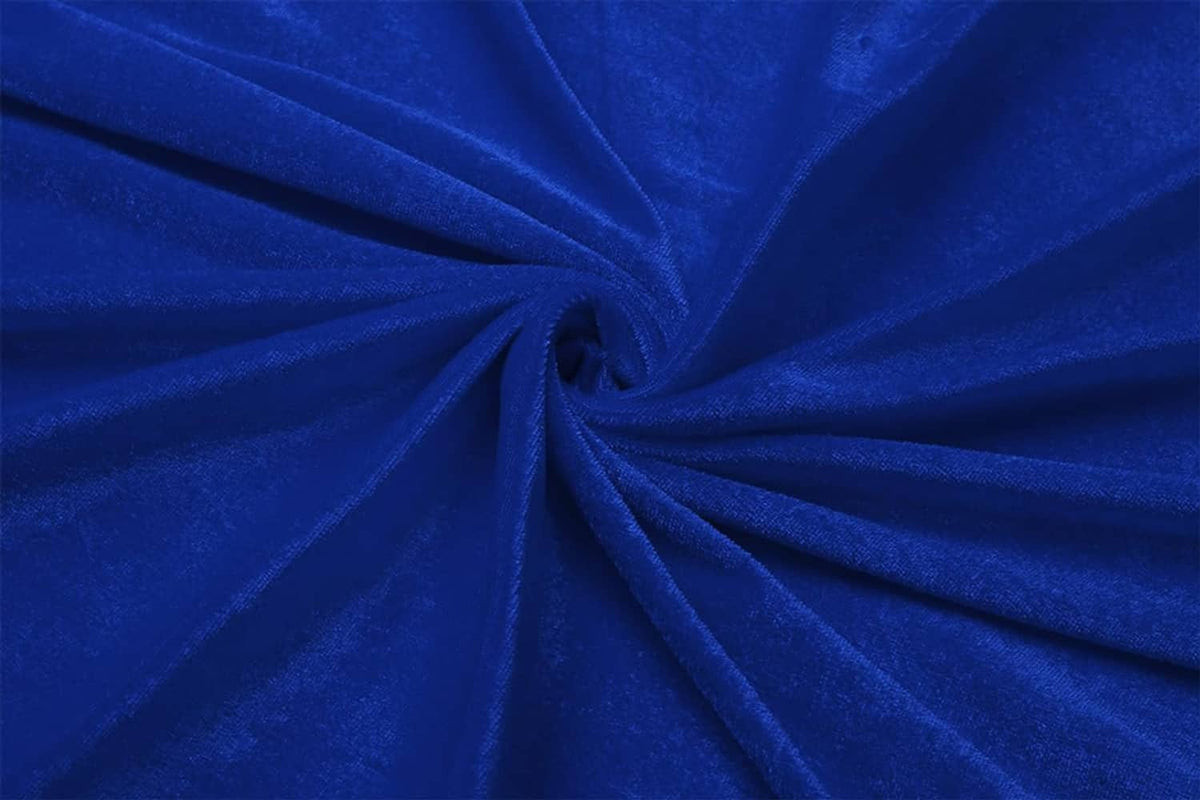 Royal blue velvet fabric close-up with gathered texture