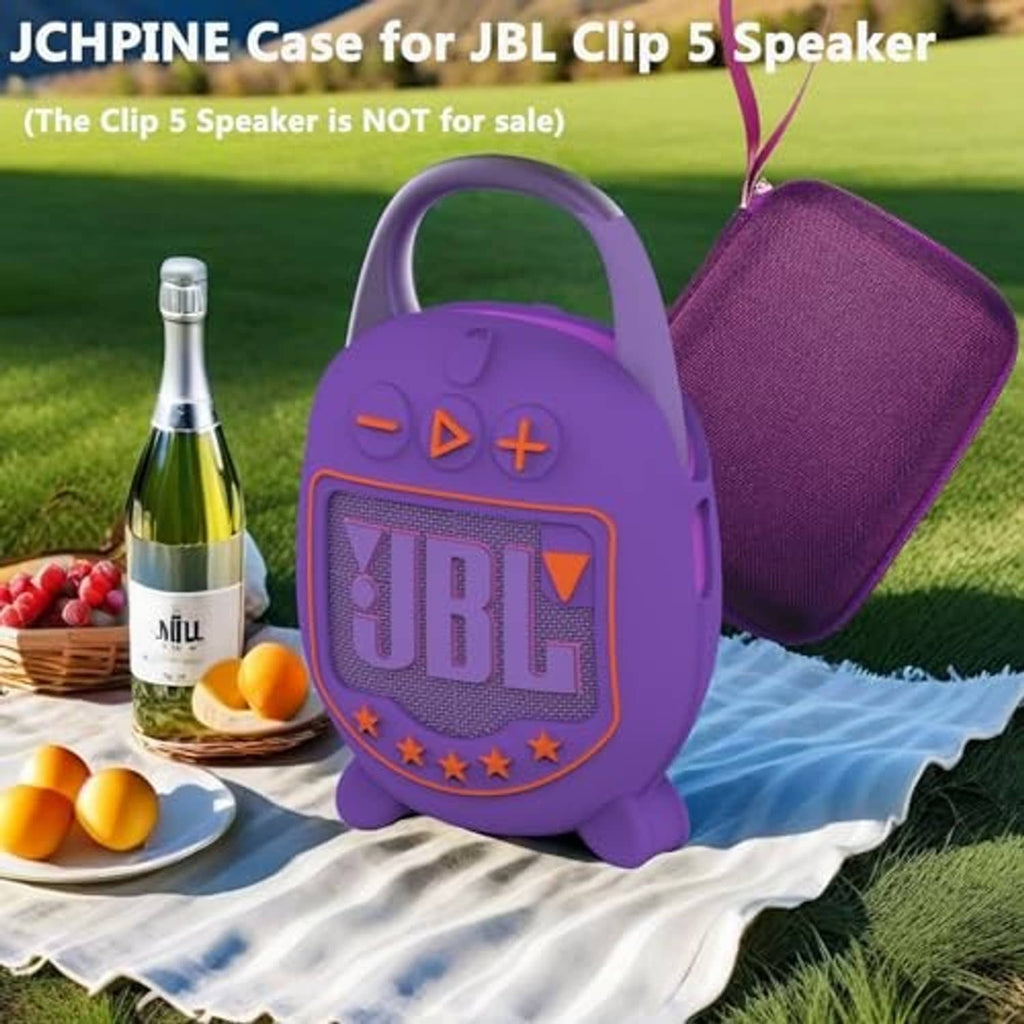 Purple speaker case with carry handle and matching zip fabric pouch