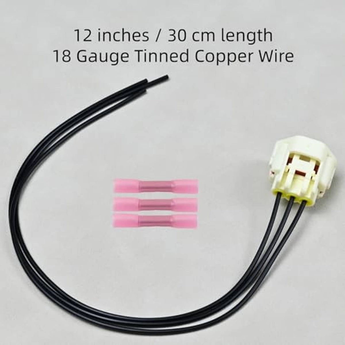 TPS throttle position sensor connector pigtail with black 18-gauge tinned copper wires and pink caps