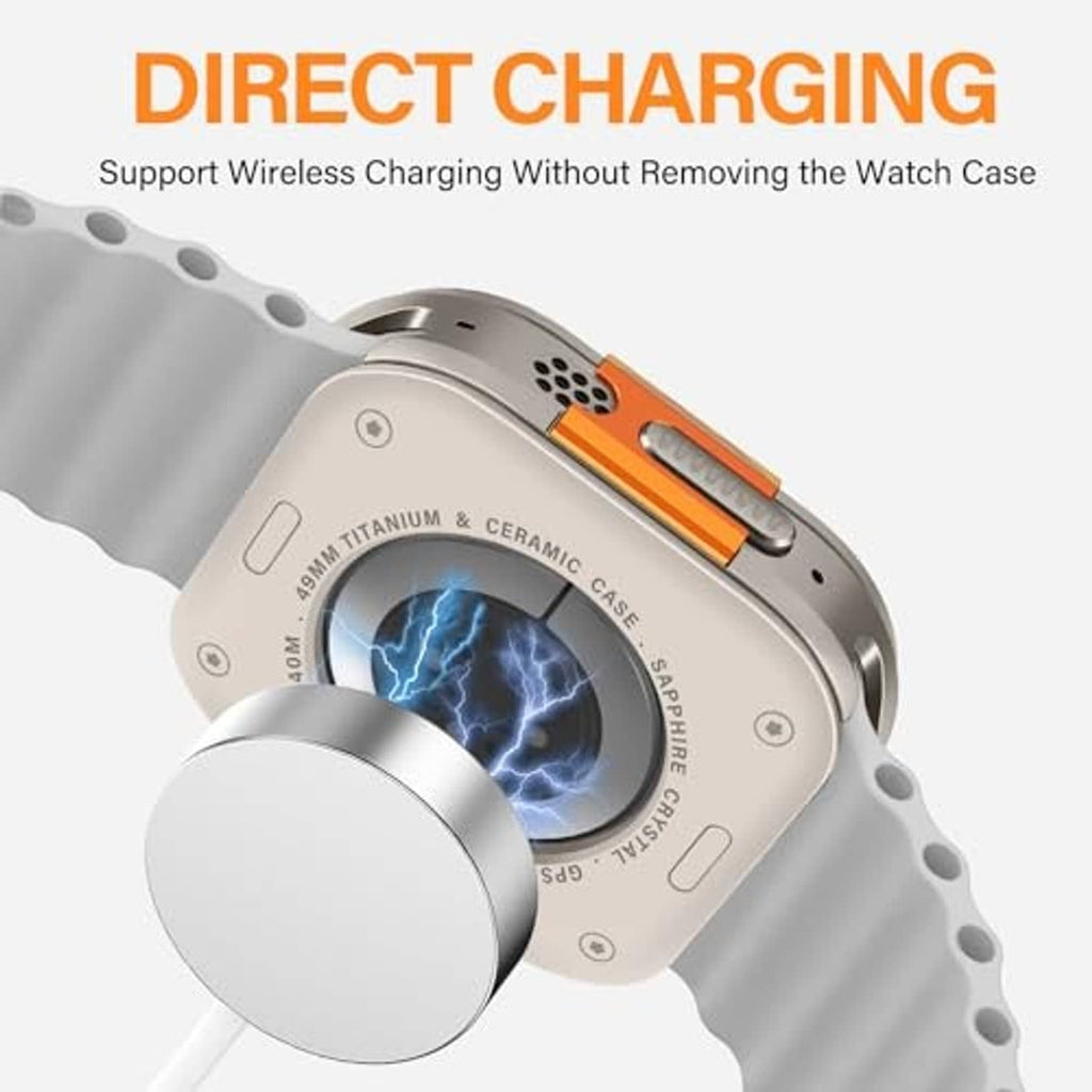 Natural titanium metal watch case with wireless charging back and orange side buttons