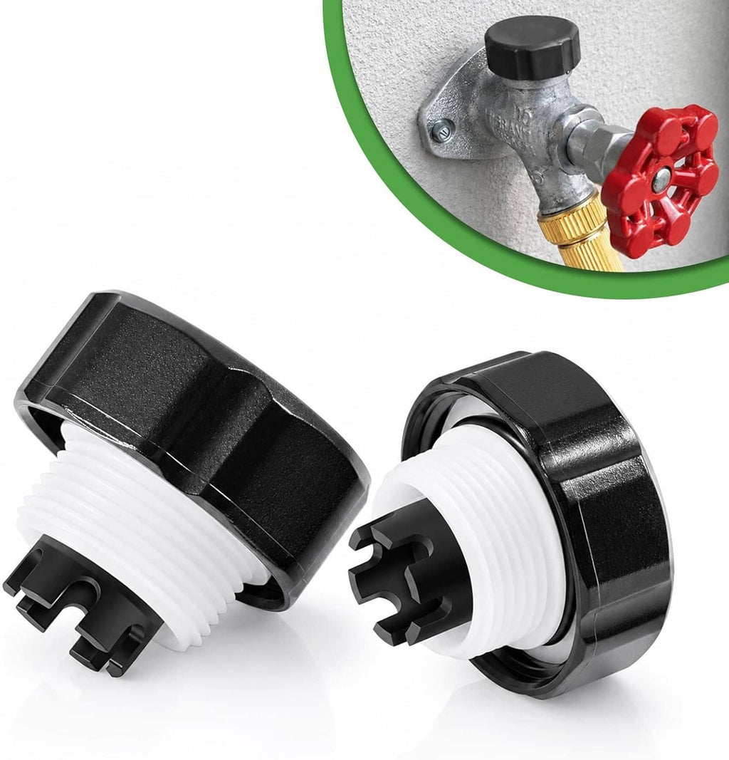 Vacuum breaker kit with two black caps and white ribbed threaded piston units