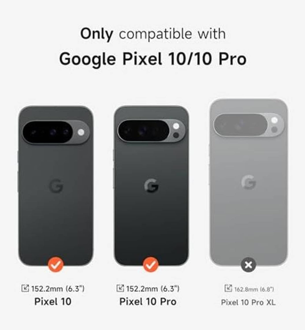 Black Pixel 10/10 Pro case lineup; compatible with Pixel 10 and Pixel 10 Pro