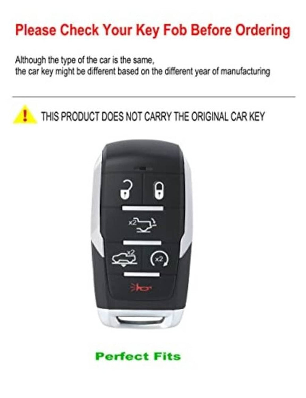 Gray metal key fob cover case with rear button layout and key ring slot.