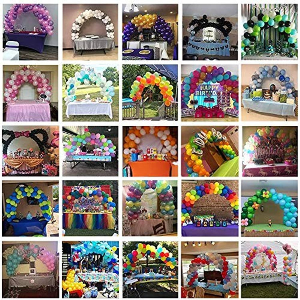 Table balloon arch displays in many colors using the stand and clips