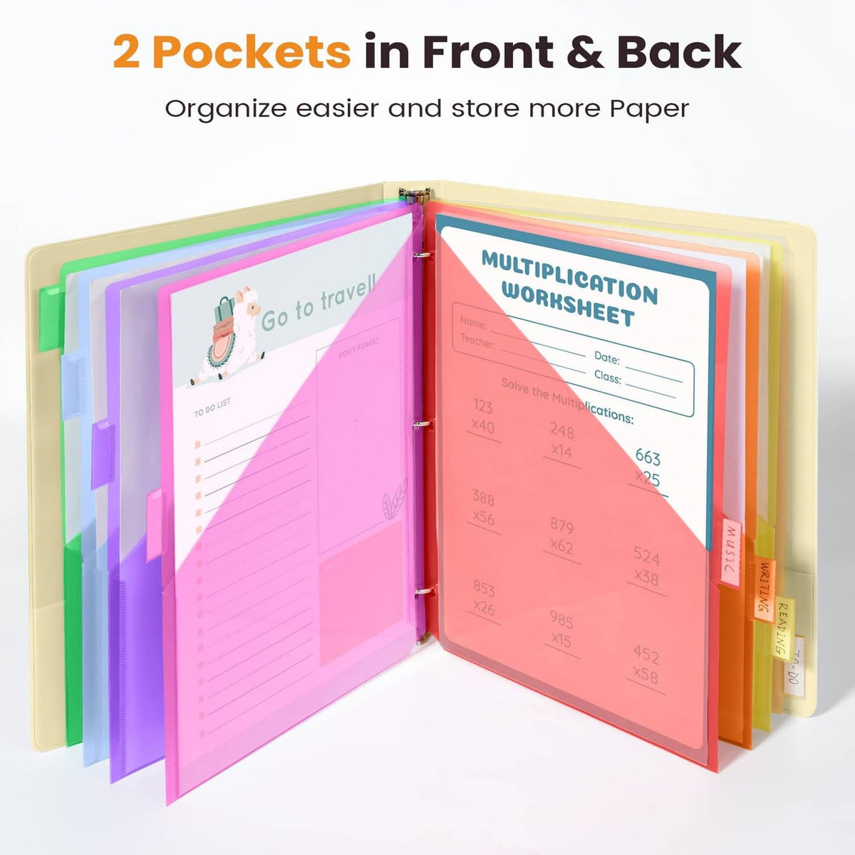 Green 8-tab pocket divider set with front and back pockets for papers