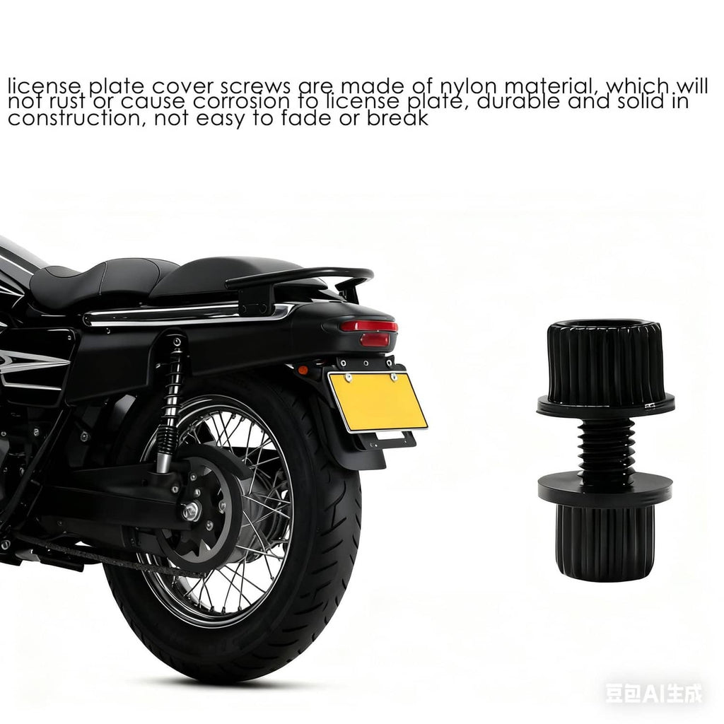 Black nylon license plate screw cap and bolt for motorcycle plates
