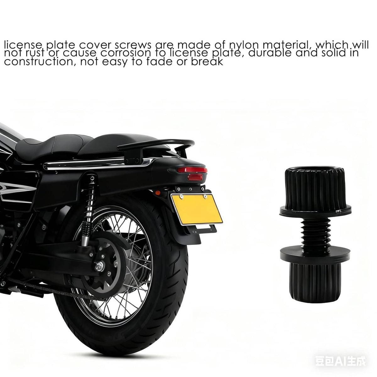 Black nylon license plate screw cap and bolt for motorcycle plates