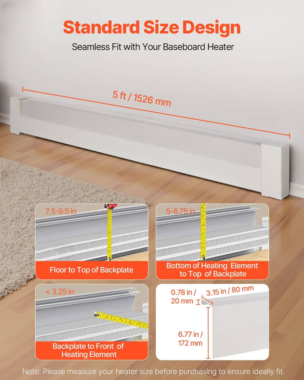 White baseboard heater cover with two support brackets and installation screws