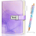 Purple A5 diary with password combination lock, galaxy pattern, elastic pen loop