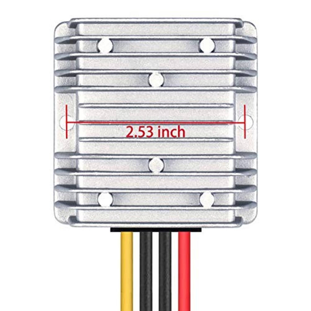 DC converter heatsink with marked 2.53 in measurement and colored leads