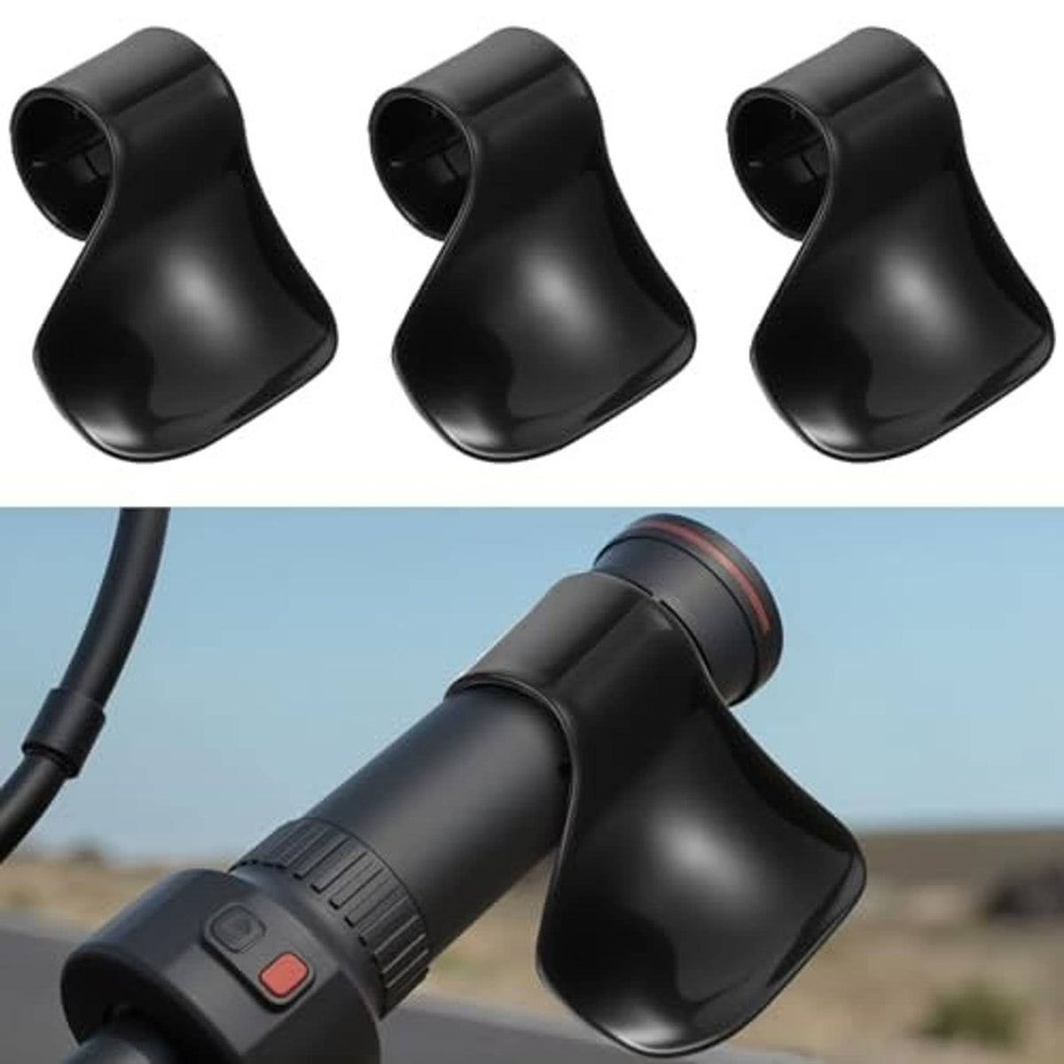 Black textured motorcycle throttle grip with curved throttle assist mount