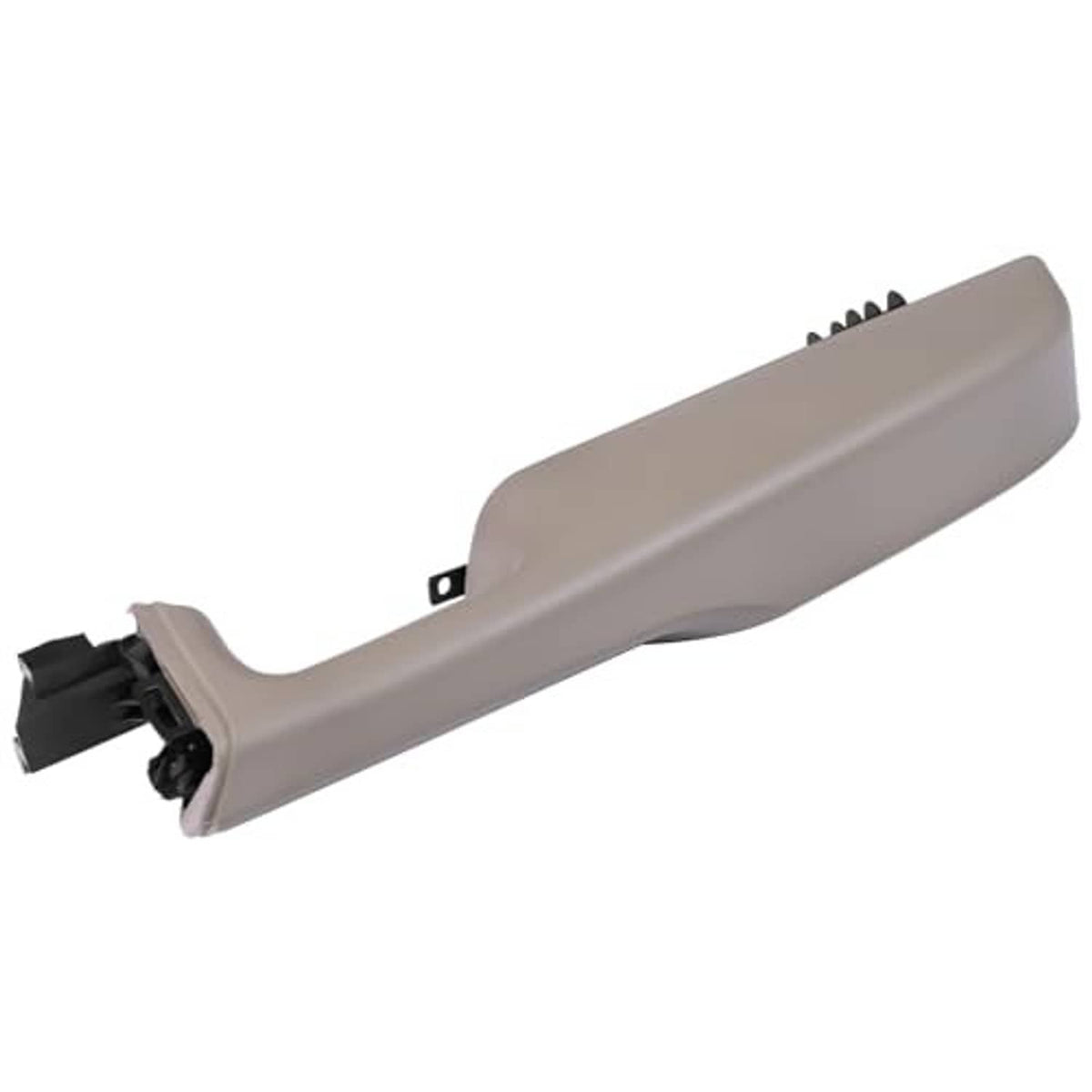 Beige armrest handle for front passenger door with serrated grip edge and clips