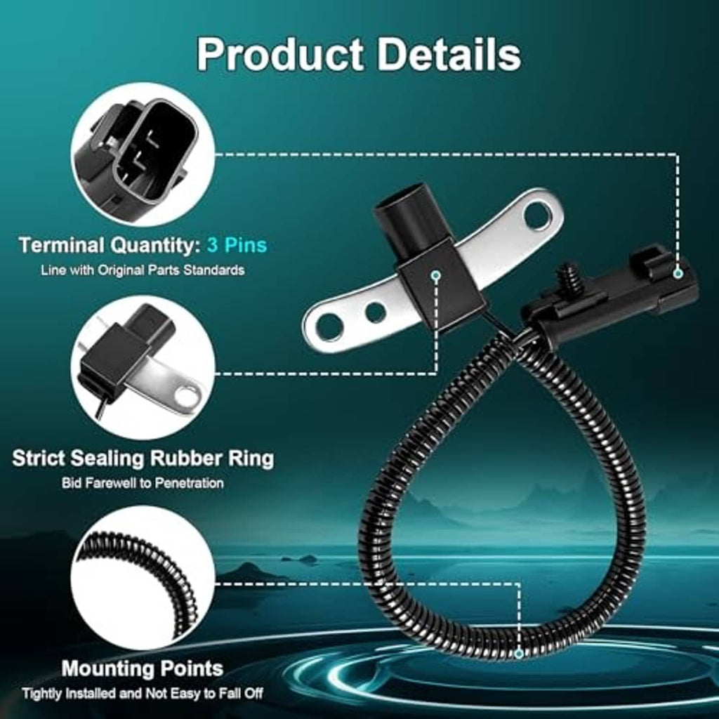 Crankshaft position sensor with 3-pin connector, rubber seal, and coiled cable