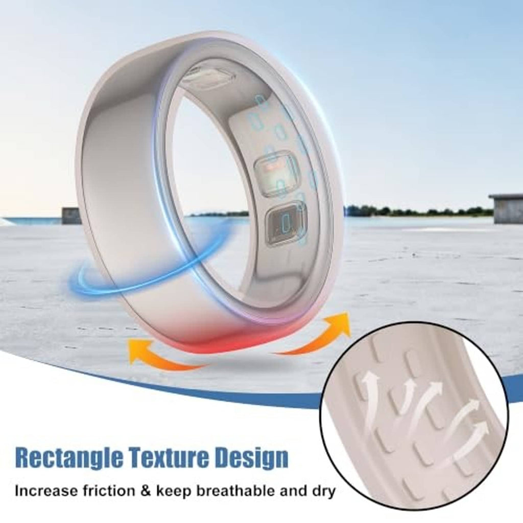 Oura Ring 5 silicone cover with rectangle texture, close-up on smart ring
