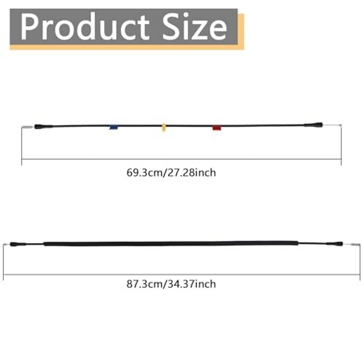 Door latch release cables, 69.3 in and 87.3 in lengths, black with metal ends