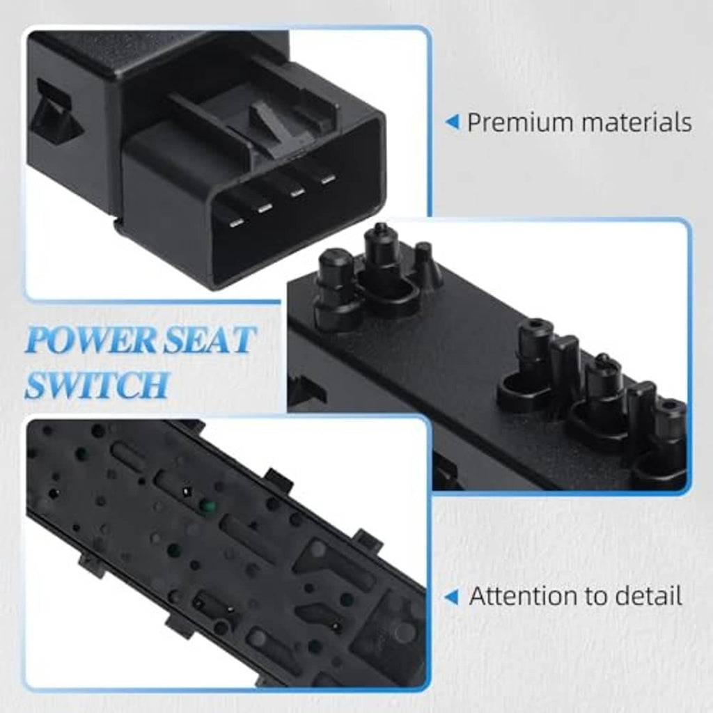 Black power seat switch housing with visible internal slots and side connector