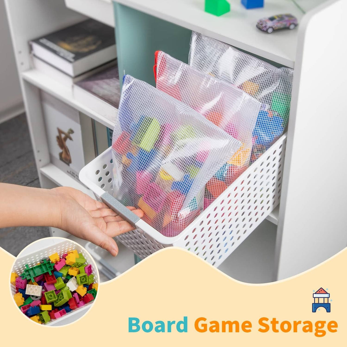 Transparent zipper pouch for board game storage, clear front with zipper closure