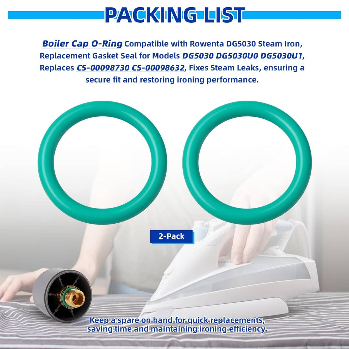 Two green steam boiler cap O-ring gasket seals for replacement, pair set