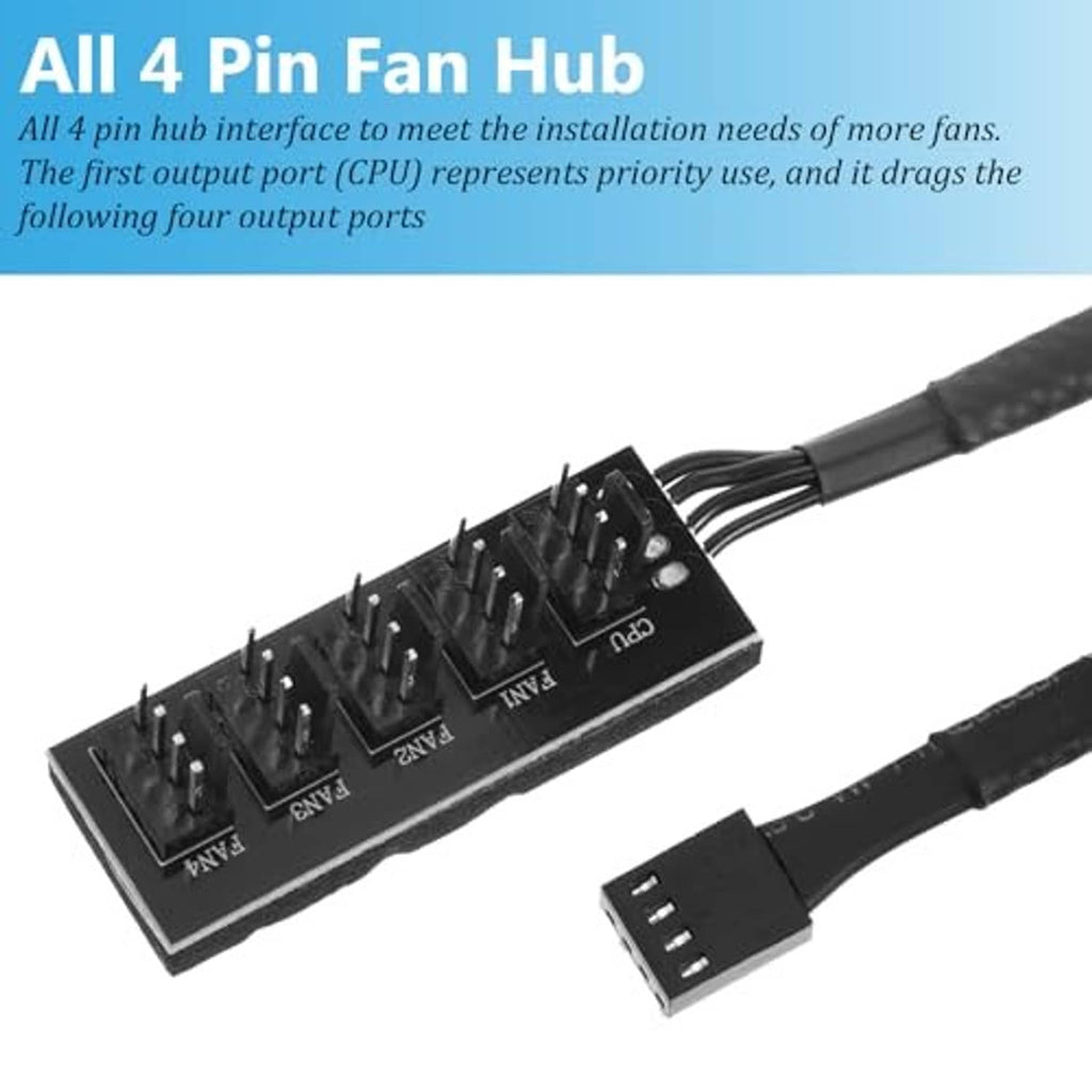 4-pin PC fan hub splitter board with multiple fan header ports