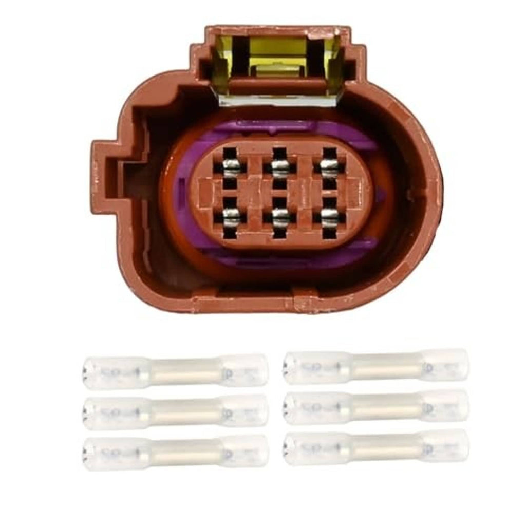 Electronic EGR valve connector plug, front view, brown body with purple inner ring