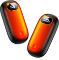 Pair of rechargeable electric hand warmers, red honeycomb, black shells with LED displays