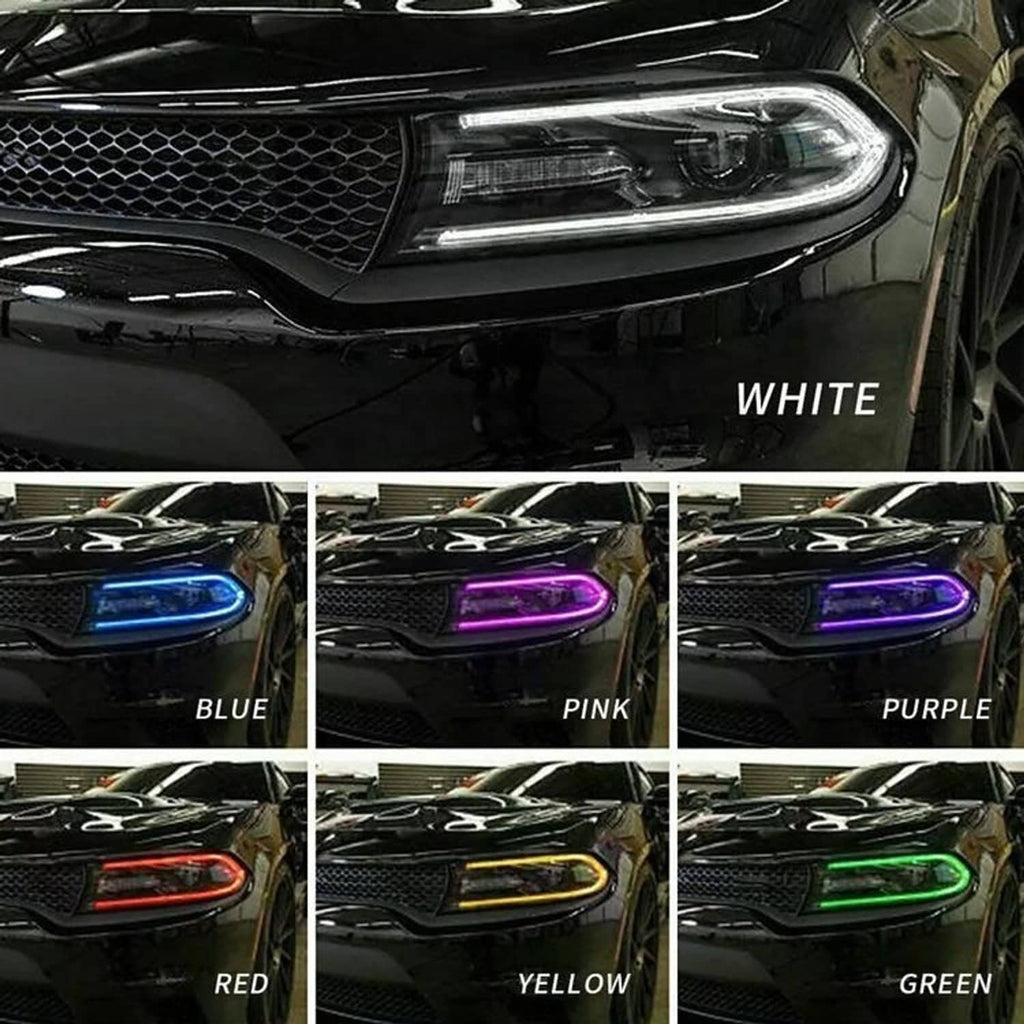 RGB LED projector headlights pair with selectable colors: white, blue, pink, purple