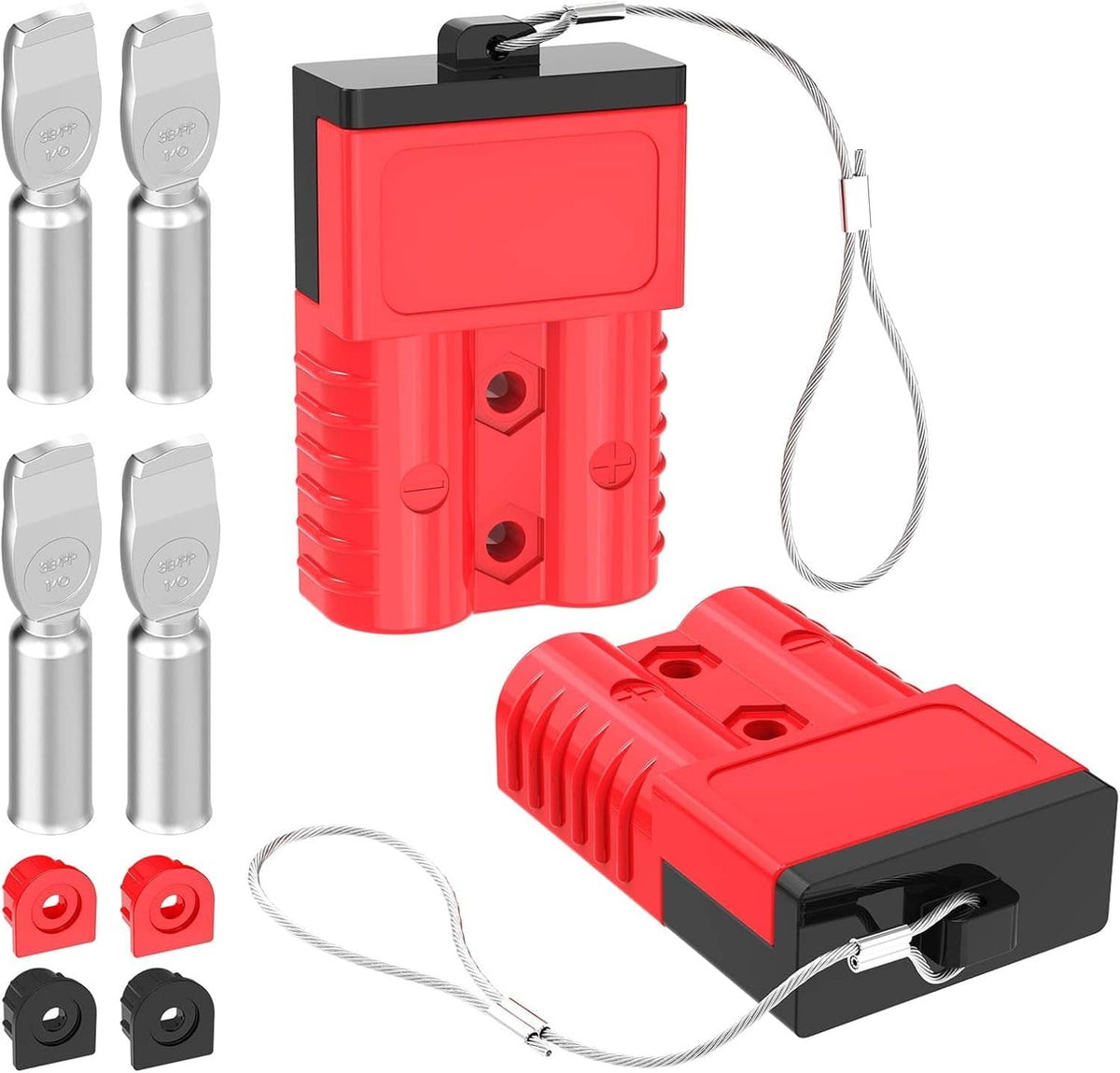 Red Anderson-style battery quick connect with black hard cover and silver terminals