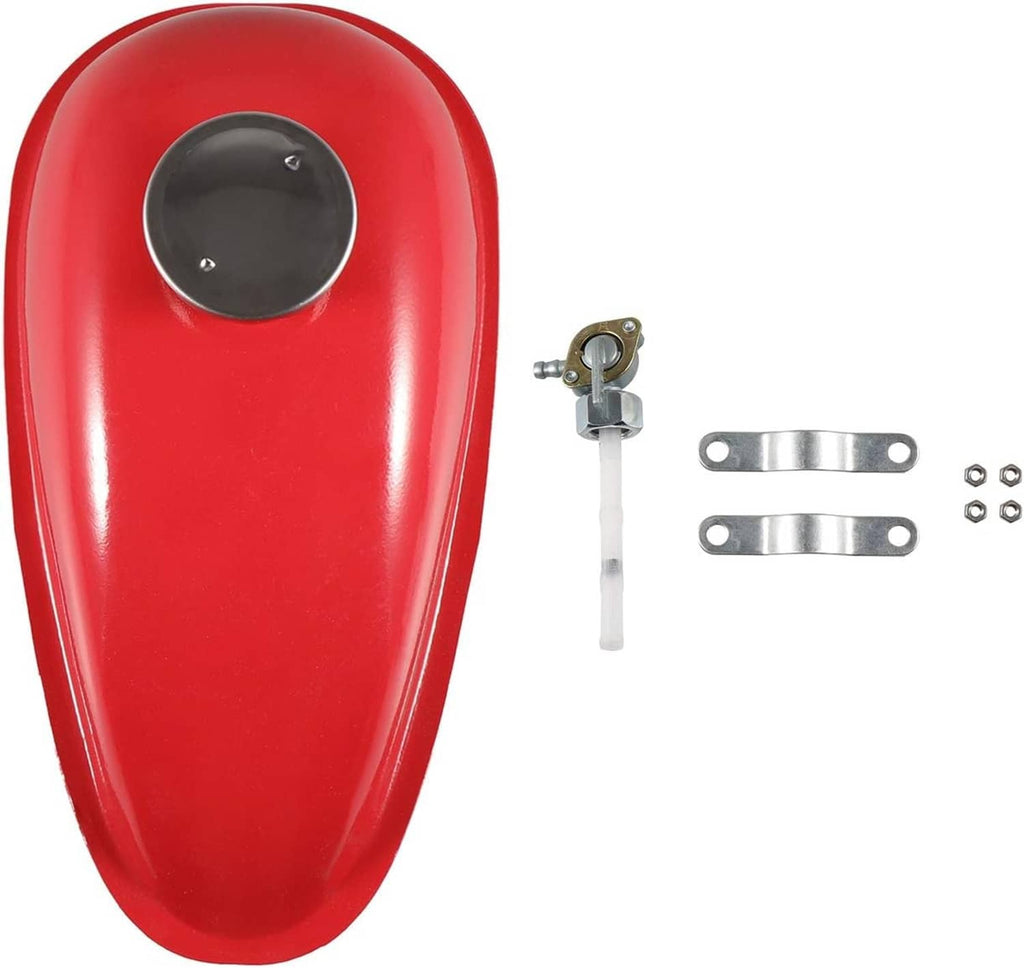 Red 2L fuel tank with round cap opening and mounting hardware kit