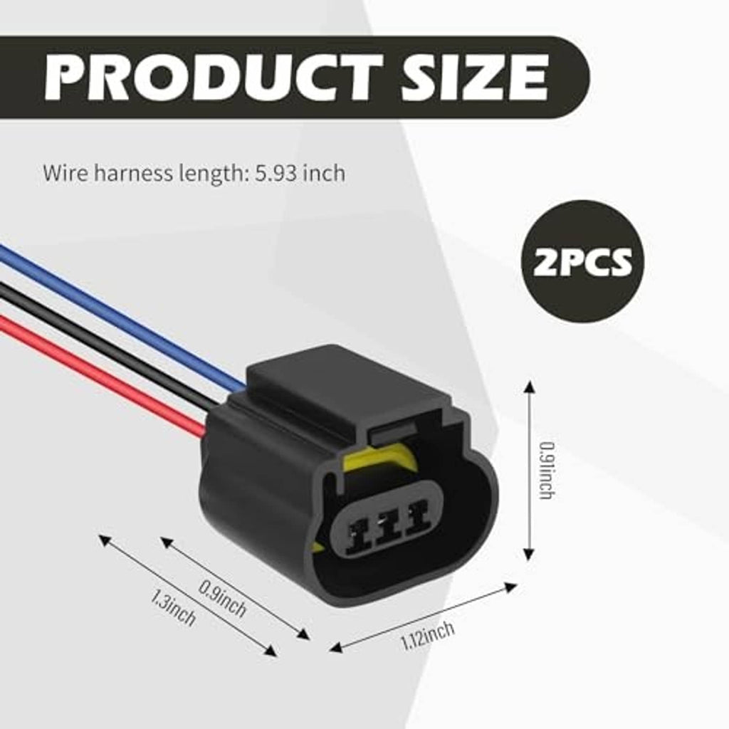 Headlight female connector with black plug housing and red/blue/black wires