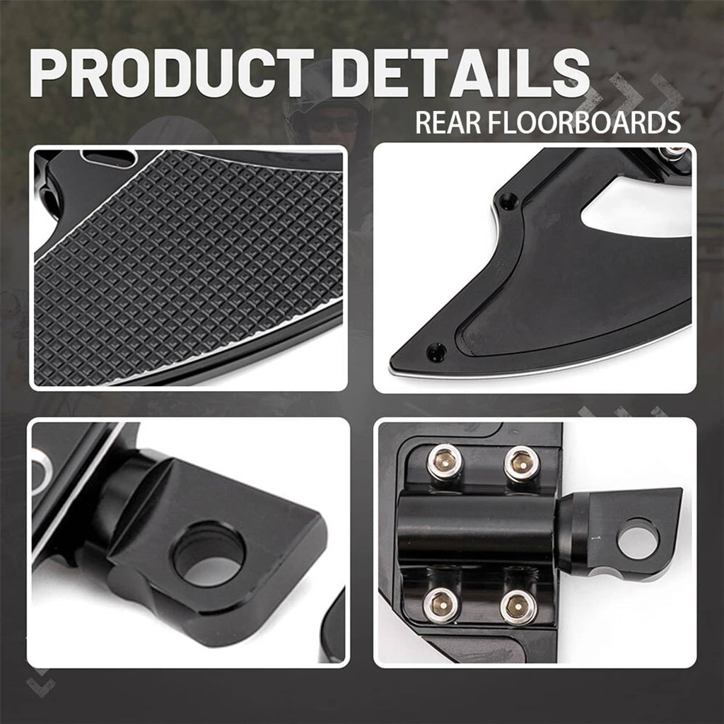 Rear floorboard pegs set details: textured pads and black mounting brackets