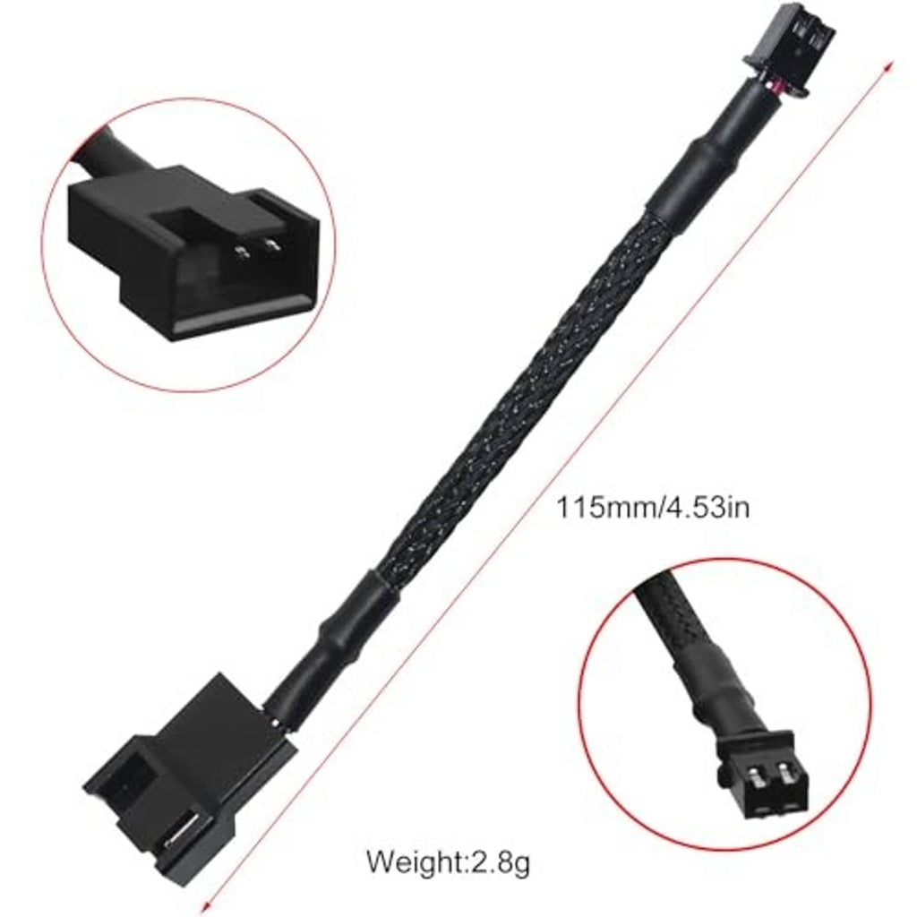 Braided black adapter cable set with mini 2-pin plug and 4-pin PC fan connector