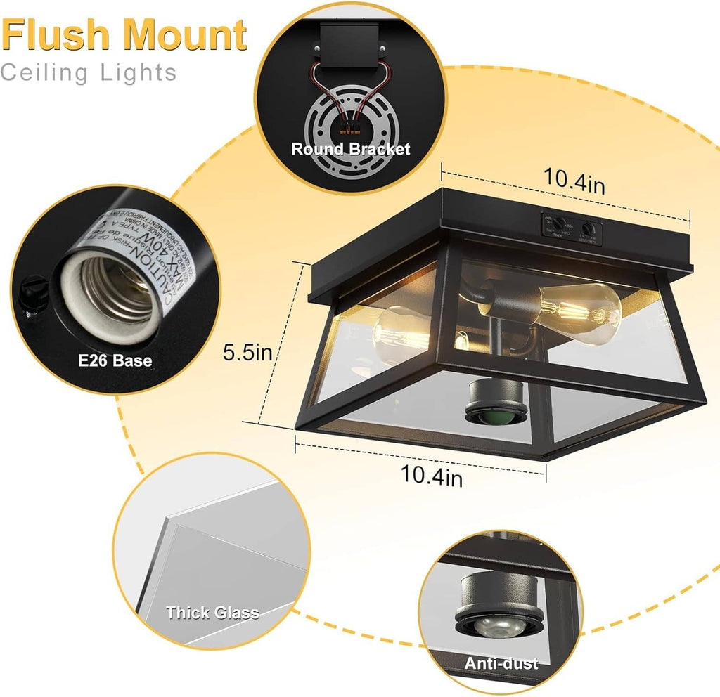 Black flush mount motion ceiling light with E26 base, round bracket, anti-dust