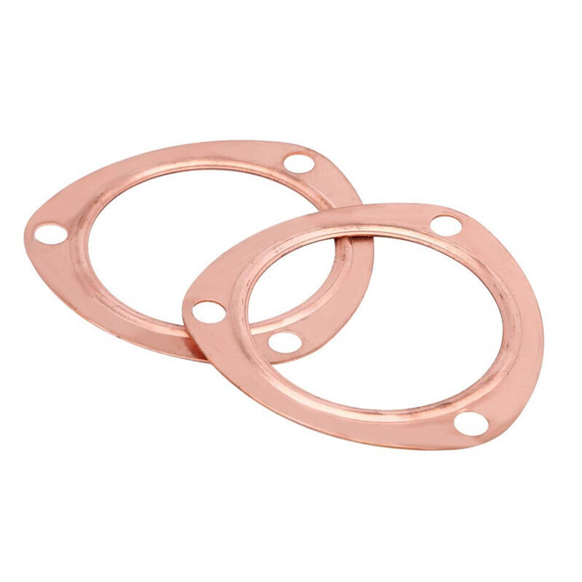 Copper exhaust header collector gasket flanges, two-piece set with bolt holes