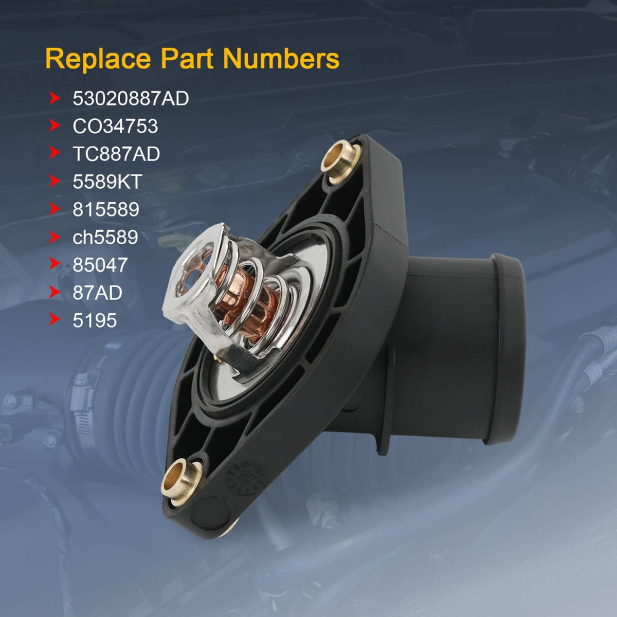 Thermostat housing with exposed metal valve and spring; black plastic outlet neck